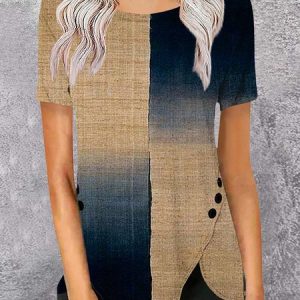 Casual Color Block Crew Neck T-Shirt, T-Shirts, color:Yellow|size:3XL, JustFashionNow