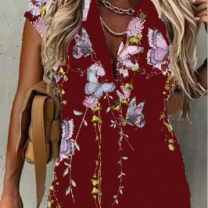 Loose Vacation Floral and Butterfly Spring Summer Short Sleeve Blouse, Blouses & Shirts, Roselinlin - Online Catalog