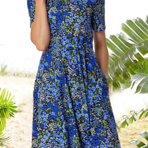 Casual Floral Crew Neck Dress, Dresses, color:Blue|size:XXL, JustFashionNow
