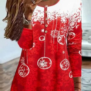 Jersey Christmas Casual Tunic T-Shirt, T-shirts, color:Red|size:XXL, Noracora