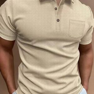 Casual Plain Polo Collar Regular Fit Polo Shirt, Polos, color:Khaki|size:3XL, JustFashionNow