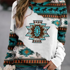 Off Shoulder Tribal Casual Sweatshirt, Sweatshirts & Hoodies, color:Multicolor|size:XXL, JustFashionNow