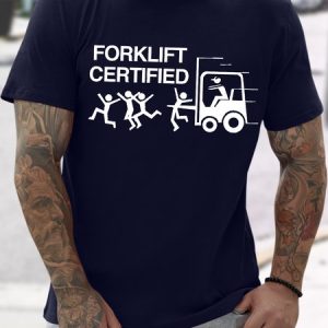 Men's Funny Forklift Certified Graphic Printing Text Letters Casual Cotton T-Shirt, color:Purplish blue|size:3XL, Lilicloth.com