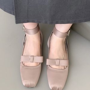 Satin Elegant Bow Square Toe Ballet Flats, Flats, color:Apricot|size:39, Stylewe