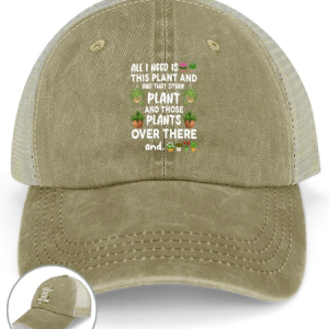 Lilicloth X Manikvskhan Gift For Plant Lover All I Need Is This Plant And That Other Plant Washed Mesh-back Baseball Cap, color:Khaki|size:One-size, Lilicloth.com