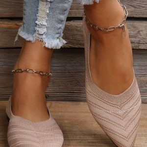 Breathable And Highly Elastic Fly-knit Upper Commuter Flats, Flats, color:Khaki|size:43, JustFashionNow