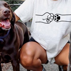 Lilicloth X Funnpaw Women's Fist Bump And Paw Dog Lover T-Shirt, color:White|size:3XL, Lilicloth.com