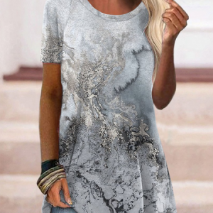 Plus Size Loose Jersey Crew Neck Casual T-Shirt, TOPS, color:Gray|size:4X, Noracora