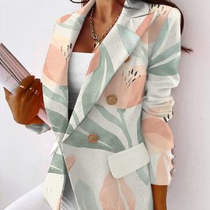 Floral Regular Fit Lapel Collar Urban Blazer, Blazers, color:Green|size:XXL, Stylewe