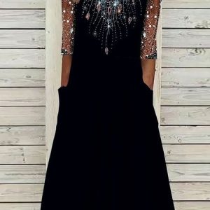 Urban Hot Drilling Geometric Dress, Formal Dresses, color:Black|size:XXL, JustFashionNow