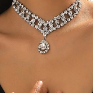Elegant Full Diamond Luxury Necklace Choker Fashion Party Female Jewelry, Necklace, color:As Picture|size:One-size, Noracora