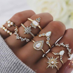 Diamond Set Ring Star Crown Combination Ring, Rings, color:Golden|size:One-size, JustFashionNow