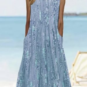 Floral Vacation Loose Dress With No, Dresses, color:Blue|size:XXL, JustFashionNow
