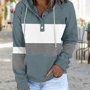 JFN Casual Multicolor Panel Knit Long Sleeve Hoodie, Sweatshirts & Hoodies, color:Blue|size:XXL, JustFashionNow