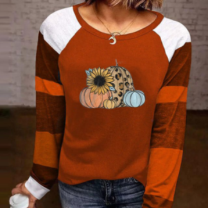 Casual Halloween Crew Neck Long Sleeve T-shirt, T-shirts, color:Color6|size:XXL, Noracora