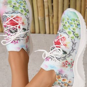 Sports Floral Slip On Flat Heel Slip On, Sneakers&Athletic, color:flower|size:43, Noracora