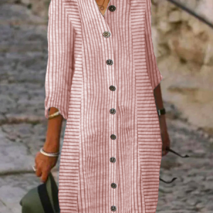 Women Short Dress Loose Casual Striped Shirt Dress, Short, color:Red|size:XXL, catalog Noracora shop