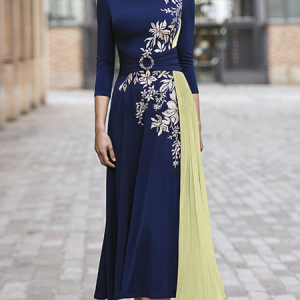 Elegant Regular Fit Long Sleeve Dress & Party Dress, Wedding Guest Dresses, color:Blue|size:XXL, Stylewe