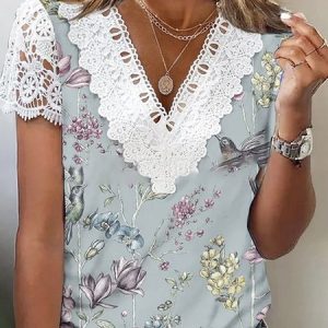 Casual Floral  Regular Fit T-Shirt, T-Shirts, color:Light Blue|size:XXL, JustFashionNow