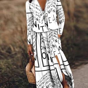 Urban Text Letters Loose Others Dress, Dresses, color:White|size:5XL, JustFashionNow