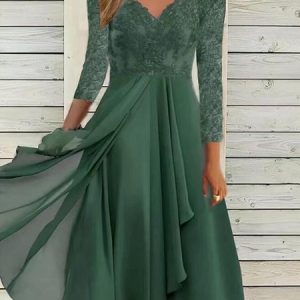 Elegant V Neck Regular Fit Party Dress, Formal Dresses, color:Green|size:3XL, JustFashionNow