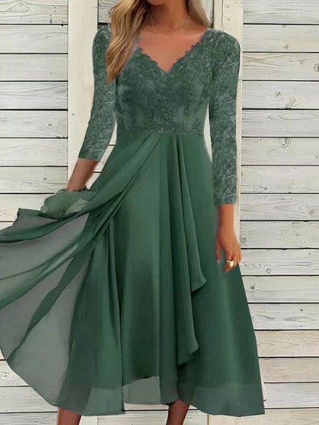 Elegant V Neck Regular Fit Party Dress, Formal Dresses, color:Green|size:3XL, JustFashionNow