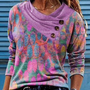 Ombre Casual Cross Neck Top, Shirts & Blouses, color:Multicolor|size:XXL, JustFashionNow