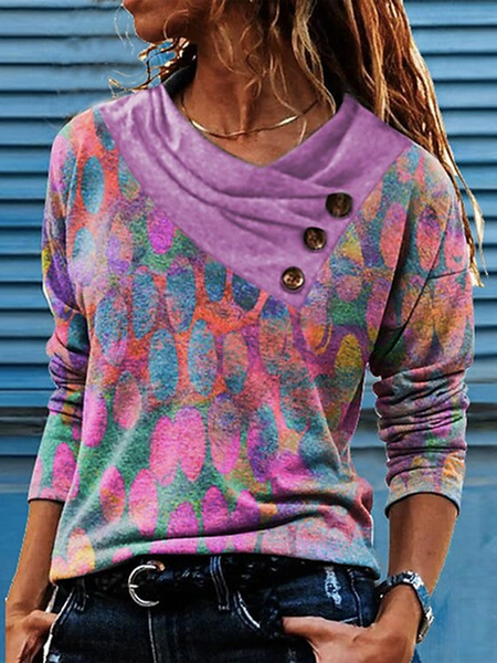 Ombre Casual Cross Neck Top, Shirts & Blouses, color:Multicolor|size:XXL, JustFashionNow