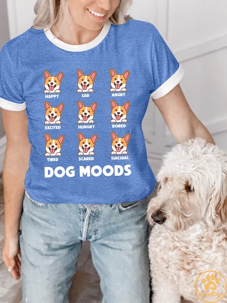 Lilicloth X Funnpaw Women's Funny Dog Mood T-Shirt, color:Blue|size:L, Lilicloth.com