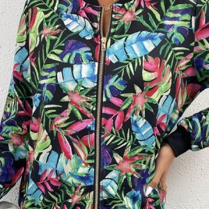 Hoodie Long Sleeve Floral Zipper Regular Loose Jacket For Women, Jackets, color:Multicolor|size:XL, Noracora