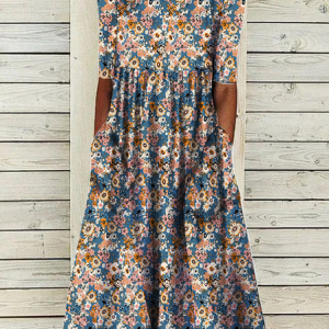 Women's A Line Dress Midi Dress Half Sleeve Floral Ruched Print Spring Summer Crew Neck Casual Modern, Dresses, color:Deep Blue|size:XXL, JustFashionNow