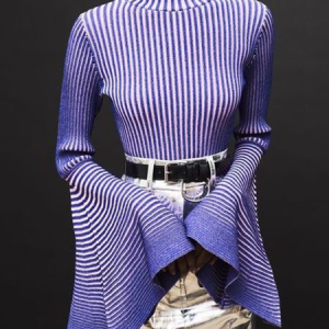 High Elasticity Urban Regular Fit Stand Collar Long Sleeve Striped Sweater, Pullovers, color:Purple|size:XXL, Stylewe