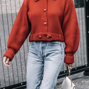 Long sleeve Urban Loose Sweater Coat, , color:Orange Red|size:XXL, Stylewe