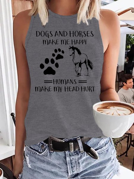 Dogs And Horse Make Me Happy Funny Casual Tank, color:Gray|size:3XL, Lilicloth.com