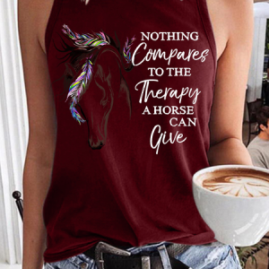 Women's The Therapy A Horse Can Give Crew Neck Casual Tank Top, color:Red|size:3XL, Lilicloth.com