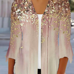 V Neck Casual Abstract Print Kimono, Cardigans, color:Khaki|size:4X, JustFashionNow