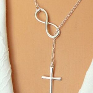 Silver Bowknot Endless Cross Necklace, color:Silver, Lilicloth.com