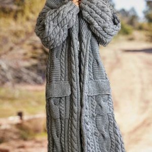 Knitted Long Sleeve Jacket, Sweaters, color:Gray|size:3XL, JustFashionNow