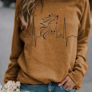 Horse Heartbeat Print Long Sleeve Sweatshirt, Sweatshirts & Hoodies, color:Yellow|size:XXL, JustFashionNow