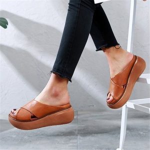 JFN  Platform Open Toe Comfy Slipper Casual Slide Sandals, Sandals & Slippers, color:Tan|size:US 11, JustFashionNow