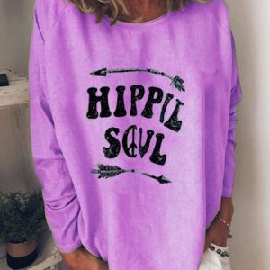 Printed Crew Neck Long Sleeve Tunic T-Shirt, T-shirts, color:Purple|size:3XL, Noracora