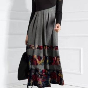 Women Abstract Long Sleeve Cotton-Blend Weaving Dress, Casual Dresses, color:As Picture|size:XXL, JustFashionNow
