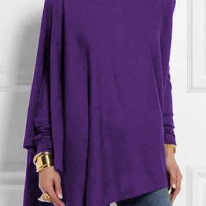 JFN Crew Neck Plain Casual H-Line T-Shirt, T-Shirts, color:Purple|size:XXL, JustFashionNow