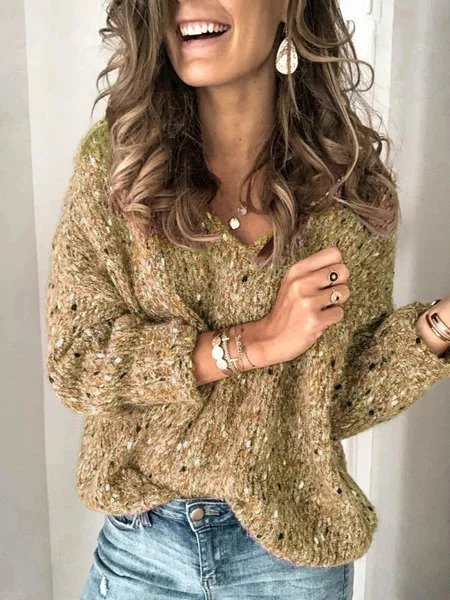 Red V Neck Long Sleeve Sweater, Sweaters, color:Khaki|size:4XL, JustFashionNow