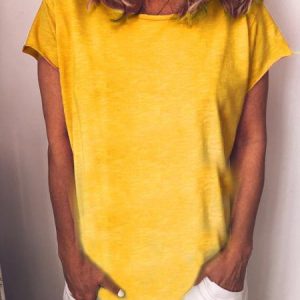 Yellow Short Sleeve Casual T-shirt, color:Yellow|size:3XL, Lilicloth.com