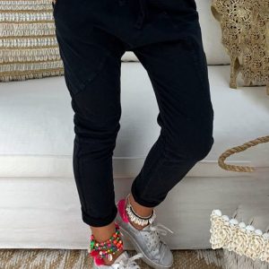 Casual Solid Pockets Pants, Pants, color:Black|size:5XL, JustFashionNow