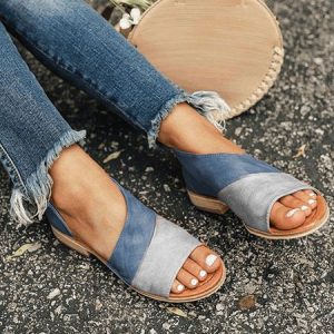 JFN  Women Daily Low Heel Panel Sandals, Sandals, color:Blue|size:US 11, JustFashionNow