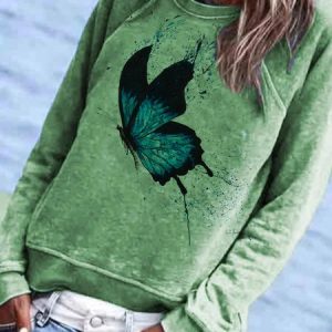 Animal Casual Long Sleeve Shirts & Tops, Hoodies & Sweatshirts, color:Green|size:L, Noracora