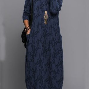 Casual Floral-Print Vintage Knitting Dress, Casual Dresses, color:Blue|size:XXL, JustFashionNow