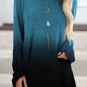 Long Sleeve Vintage Top, T-Shirts, color:Blue|size:XXL, JustFashionNow